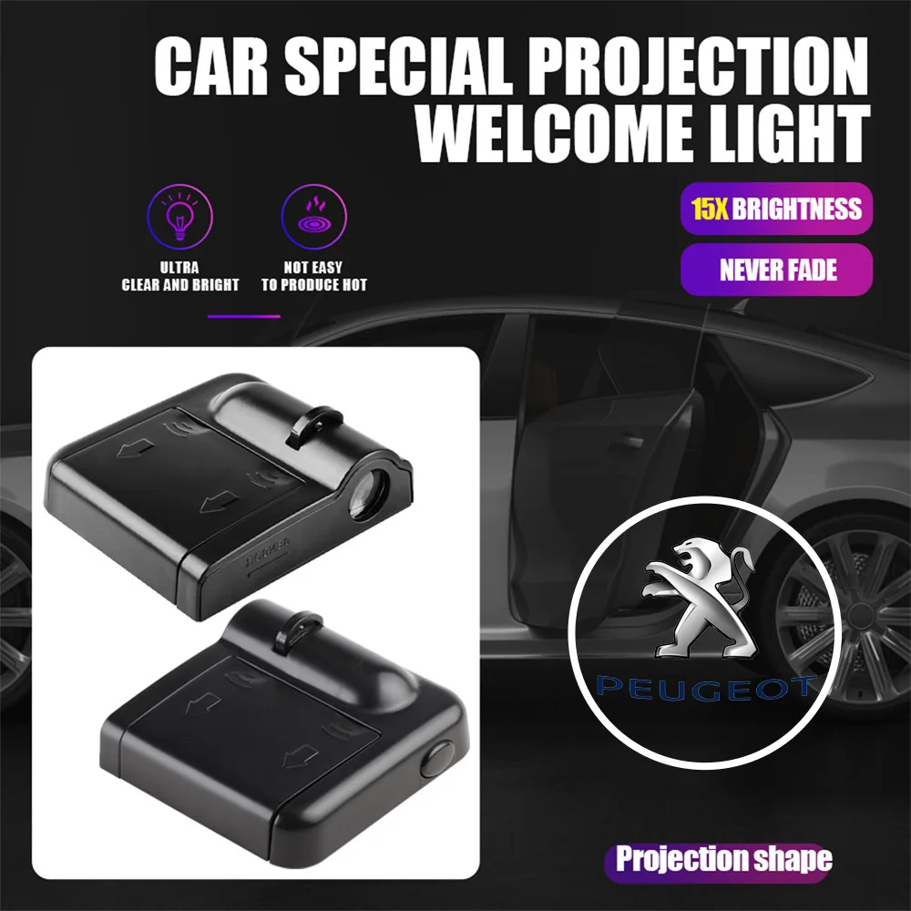 1/2PCS Auto Styling Car Door Welcome Lights Wireless HD Courtesy Lamp For PEUGEOT 206 2008 3008 5008 207 208 301 307 308 406 508