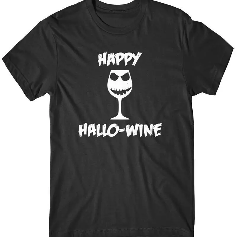 Happy Hallo-Wine Pumpkin Wine Goblet Mens Funny Unisex Halloween T-Shirt