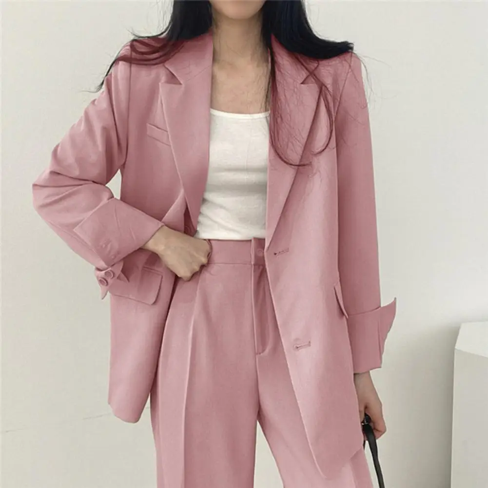 Women Commuting Clothes Elegant Women's Formal Commute Outfit Stylish Coat Pants Jacket Set with Double Button Closure High