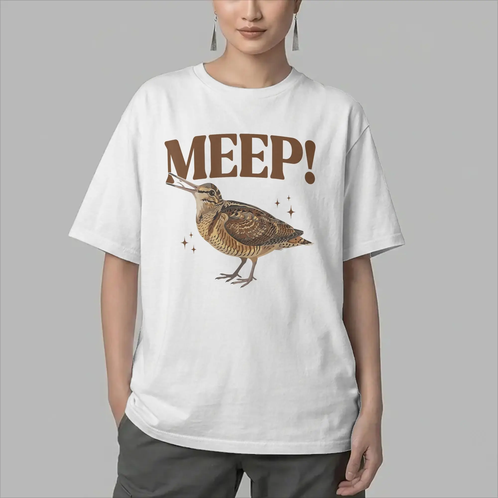 Meep Bird Meme Saying Meep Birds American Woodcocks Bird T-Shirt Men Cotton Tee Shirt Crew Neck Short Sleeve T Shirts