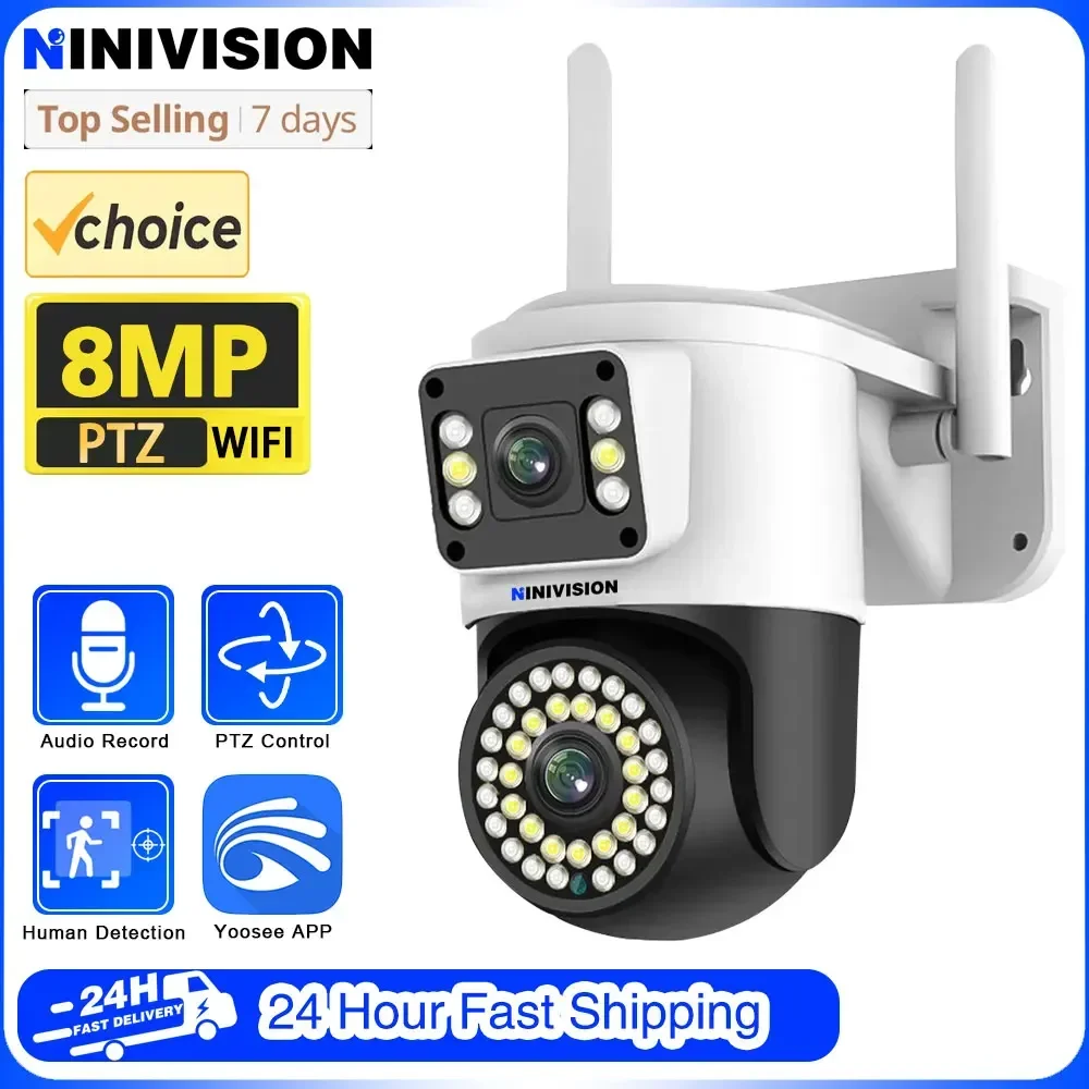 

4K 8MP Wired WiFi Outdoor 8MP Dual Lens Security Camera 360 PTZ Camera Auto Tracking 2.4GHz Wi-Fi Smart Camera Yoosee APP