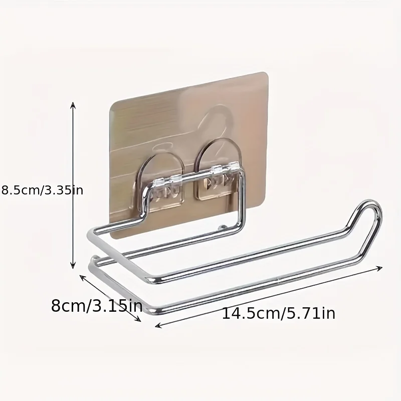 1pc Tissue Dispenser Multifunction Toilet Kitchen Roll Paper Holder,Stainless Steel Repeatedly Washable Stick Hooks Rack