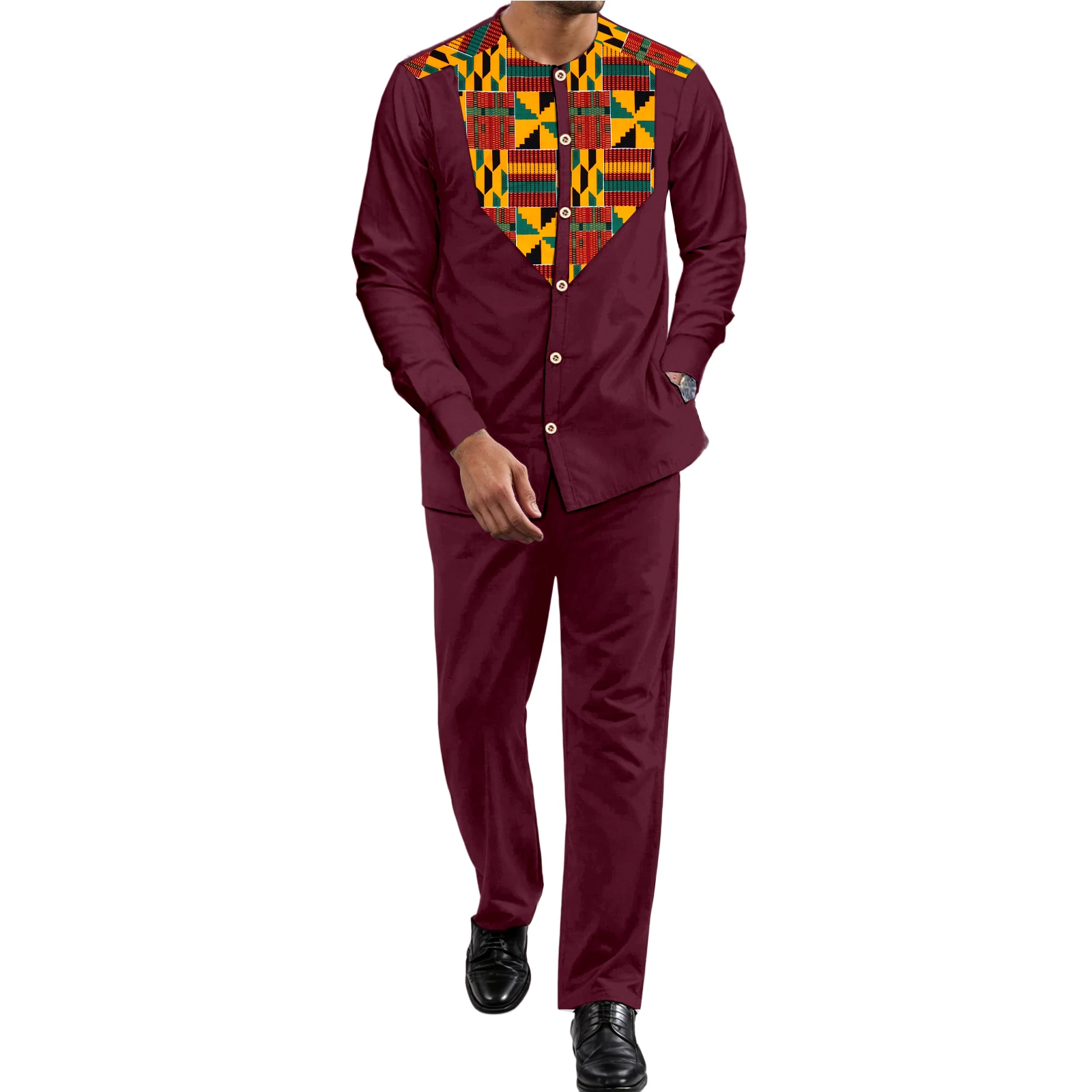 African Dashiki for Men，2 Piece Shirt Pants African Wax Fabric Patchwork Tribal Suits FF2416221 6
