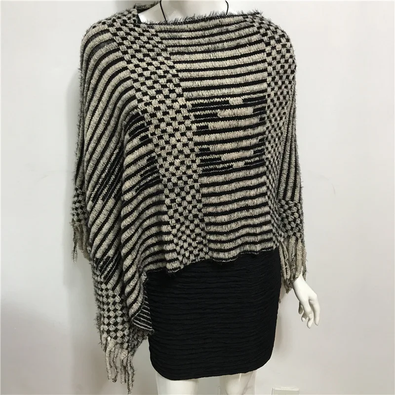 Primavera autunno nuovo scollo a v diamante striscia nappa mantello femminile maglione donna maglia Poncho mantello Pullover scialle rosa