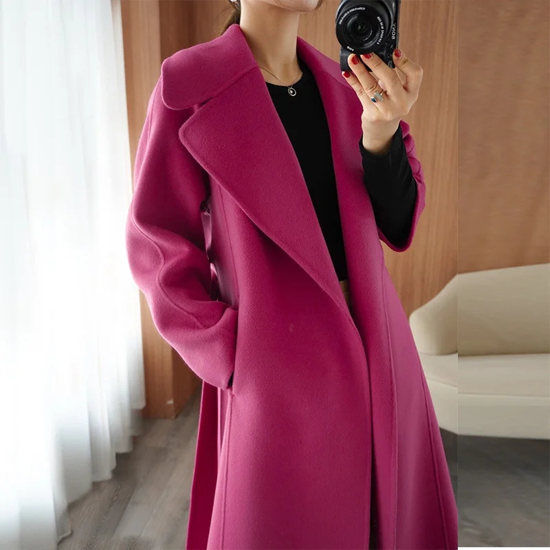 

2025 Women's 100% Cashmere Thick Double sided Long Jacket Classic Multi functional Fashion Suitable for Business