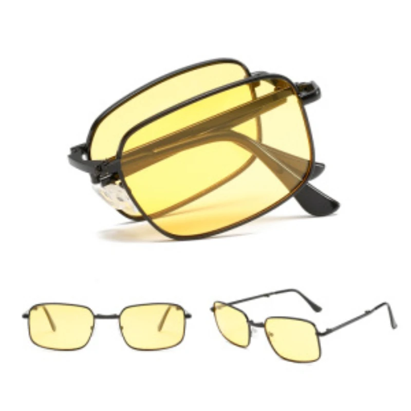 Foldable Color-changing Sunglasses For Men, Easy Carry Thin Square Adaptive Glasses Uv380 Driving Eyeglasses Day Night Use