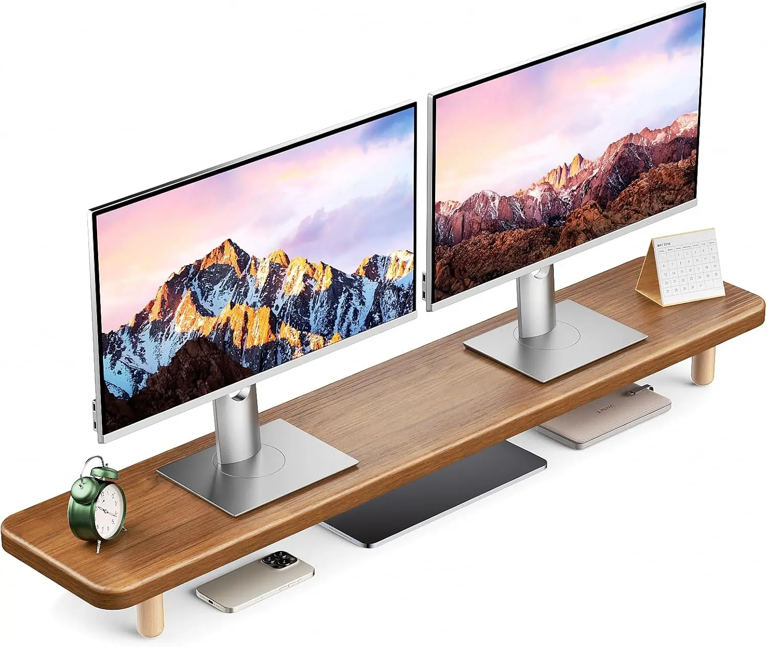 

39-Inch Extra Long Wooden Dual Monitor Stand Riser with Storage for 2 Screens, Laptop, PC