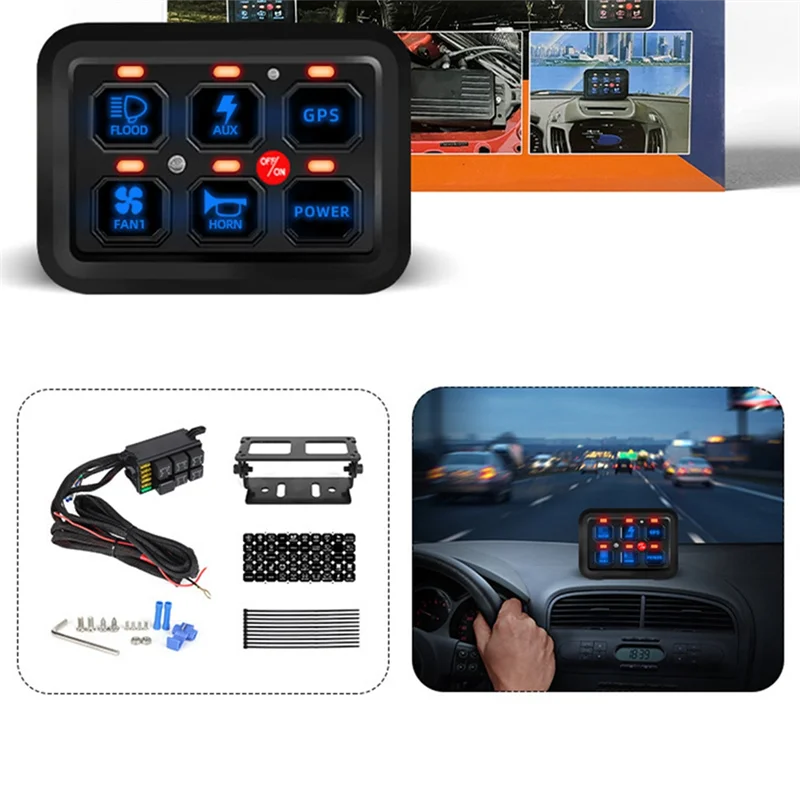AS95-12V LED 6 Gang Schalttafel 600 W-1200 W Schaltung Steuerrelais System Box Touch Control Panel Für Jeep UTV Caravan