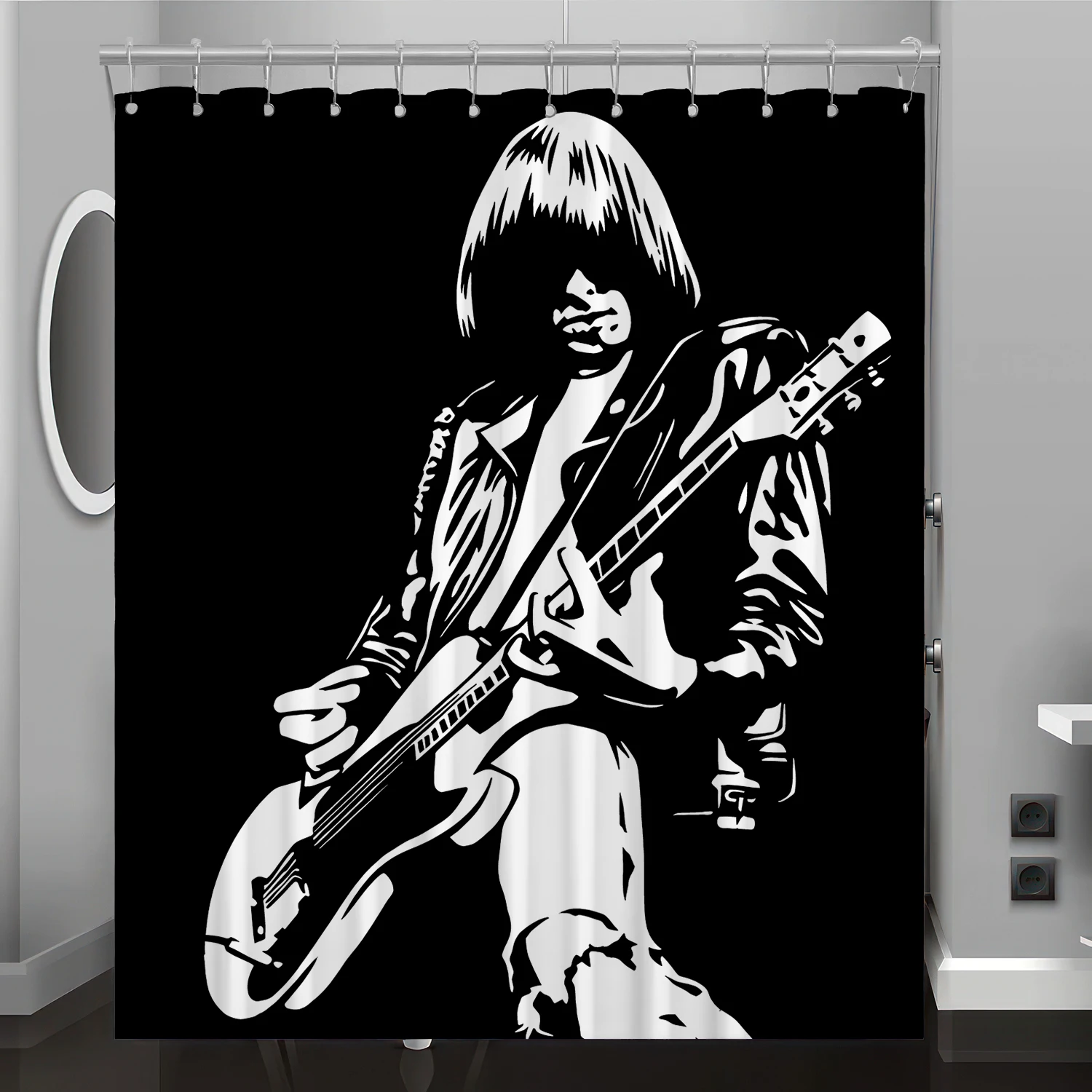 

Rock guitarist graphic digital print shower curtain