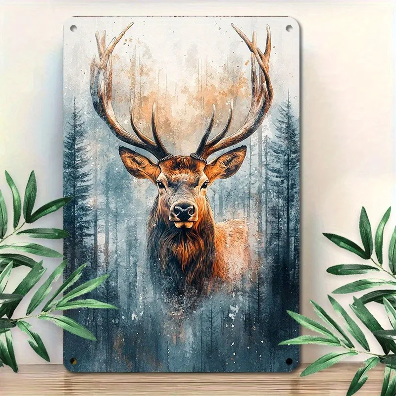 

1pc Vintage Deer Theme Tin Sign, Retro Metal Wall Decor for Home & Garage, Easy Install, Perfect Gift Idea, 7.9x11.8"/11.8x17.7"