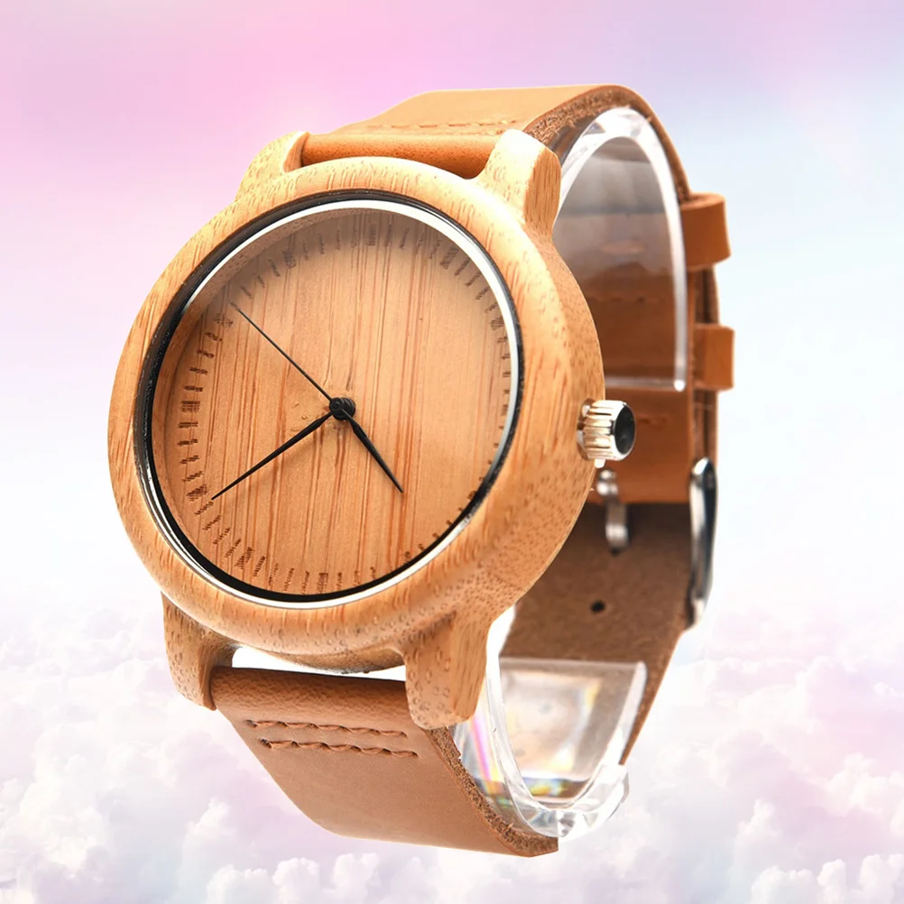 

1pc Bamboo Wood Watch For Men Lightweight Wooden Wristwatch With Strap Casual Vintage Timepiece Suitable For Any