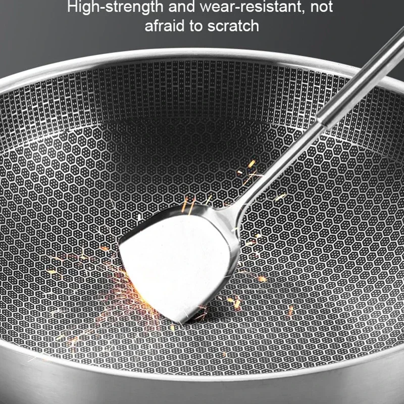 Honeycomb Handmade Stainless Steel Wok Without Lid Skillet Thick Wok Frying Pan Non-Stick Non Rusting Gas/Induction Cooker Pan