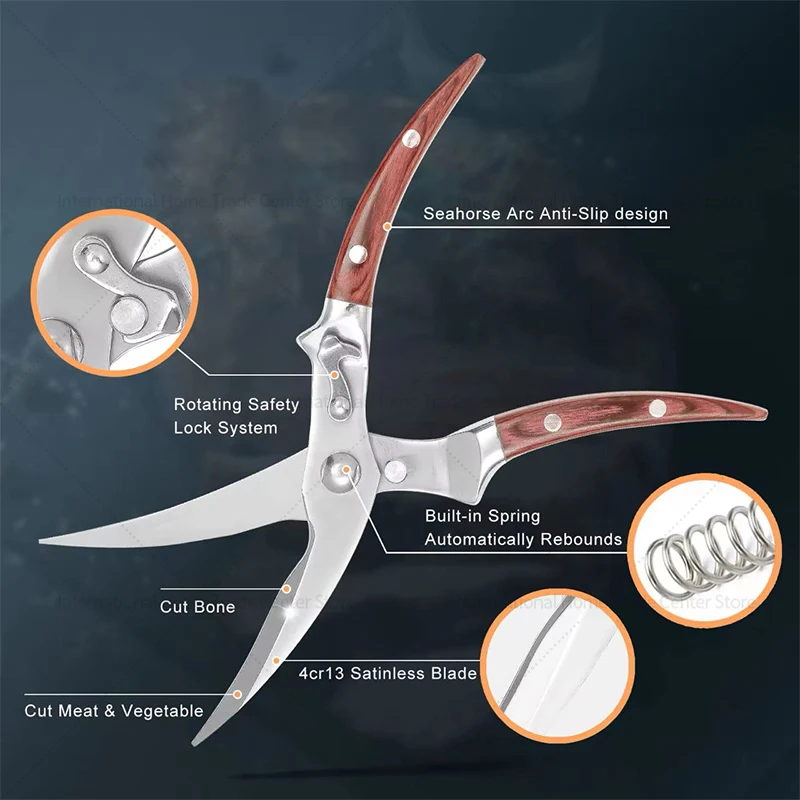 Household Kitchen Stainless Steel Strong Scissors High Quality Chicken Bone Cutter Fish Scale Cleaning Chef Knife Accessories