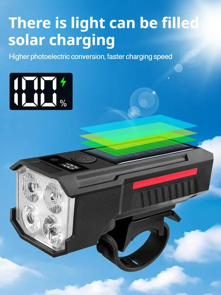 AliExpress Solar Bicycle Lights Front Intelligent Light-sensing Bike Front Lamp with 120 Decibel Horn Type-c Charging Headlight LED Light