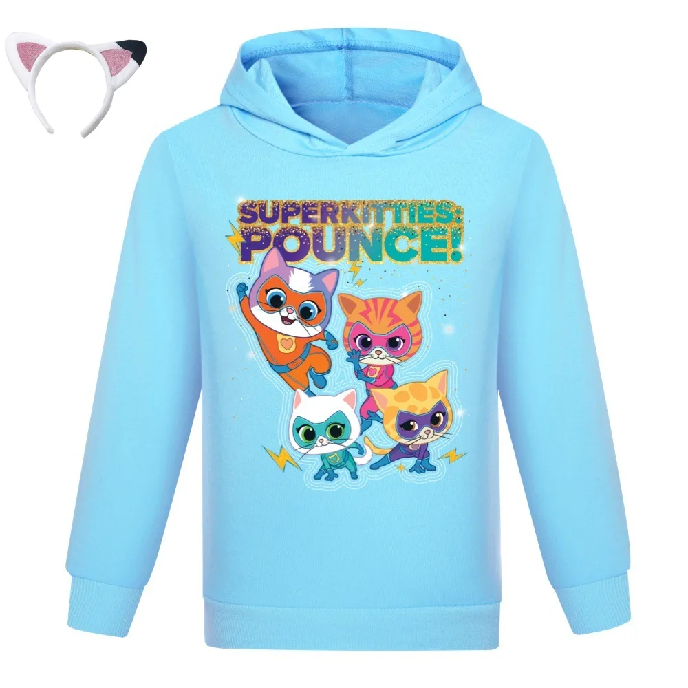 Anime Super Cat Cosplay Costumes Kids SuperKitties Hoodie Baby Girls Hooded Sweatshirts Toddler Boys Fashion Coats Children Tops