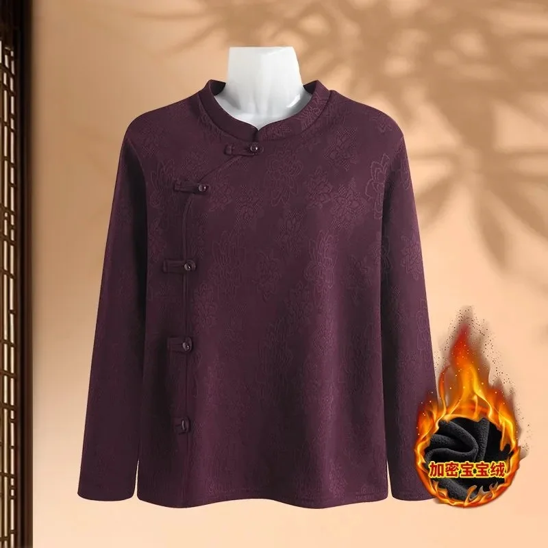 

Женская модная футболка с воротником-стойкой, куртка на осень-зиму для мам среднего возраста, топы с длинными рукавами, корейское женское пальто большого размера 5XL