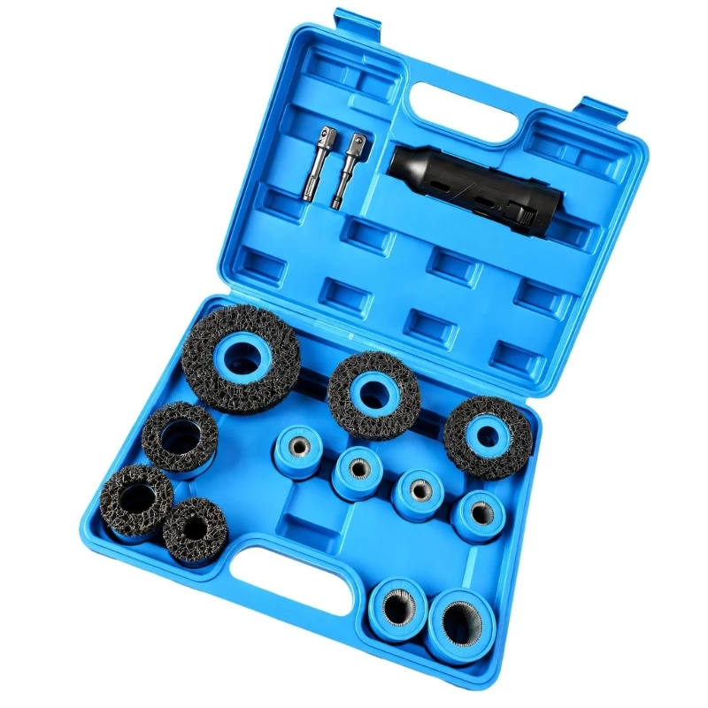m68b-15-piece-wheel-lug-cleaning-brush-set-for-grime-and-burr-removal-with-brush-heads-abrasive-discs-adapters-and-molded