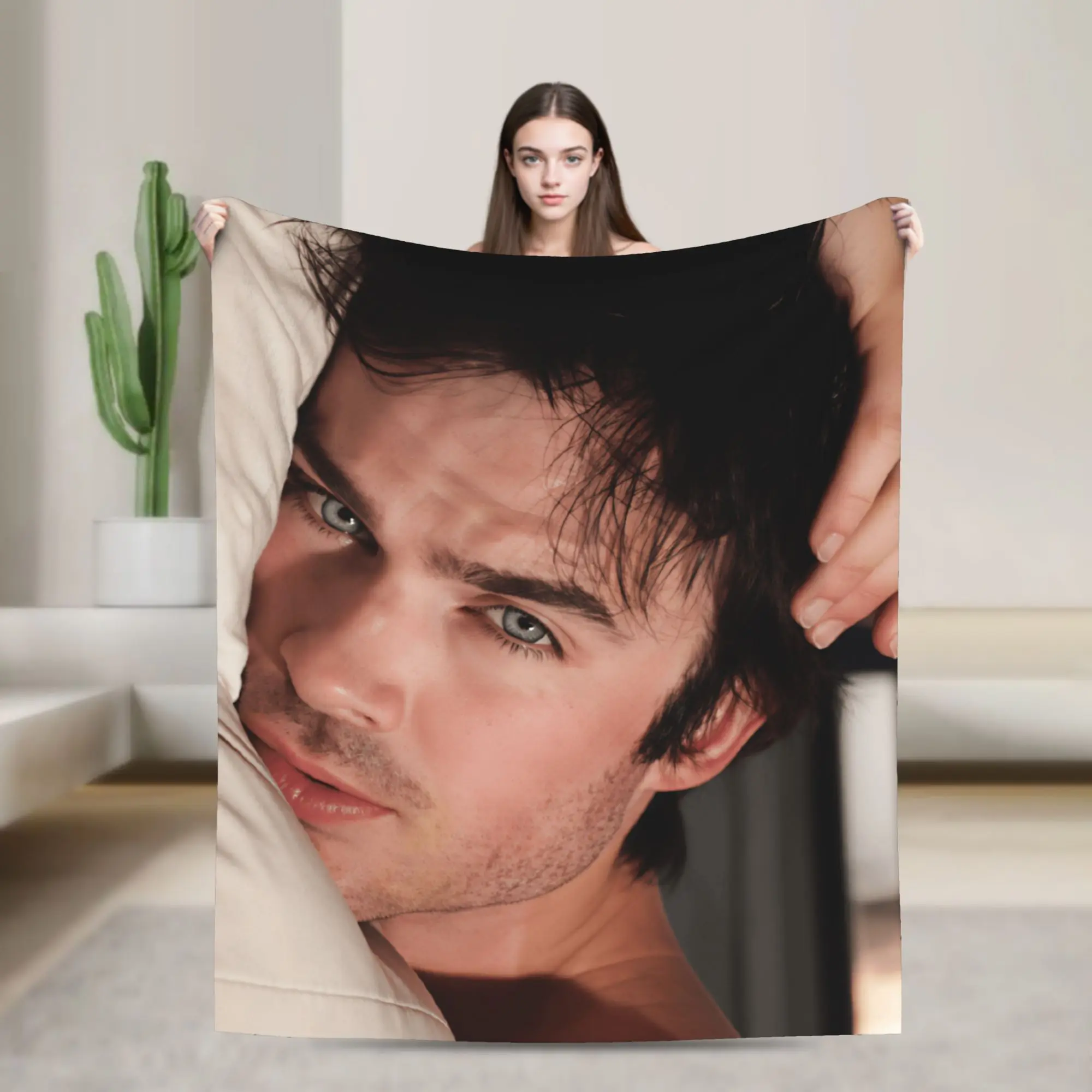 Damon Salvatore The Vampire Blanket Quality Soft Cozy  Throw Blanket Winter Camping Living Room Casual Bedspread