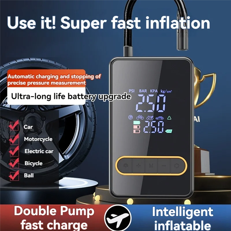 

Портативный воздушный компрессор для накачивания шин, беспроводной воздушный насос 6000 мАч для автомобильных шин, для мотоциклов, авто, мяч, велосипедов