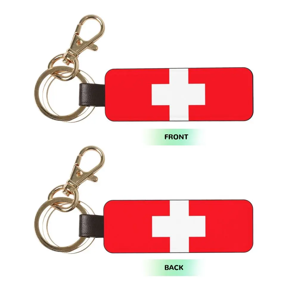 Switzerland Flag Genuine Leather Car Keychain Universal Key Fob Keychain  Leather Key Chain Holder for Men and Women