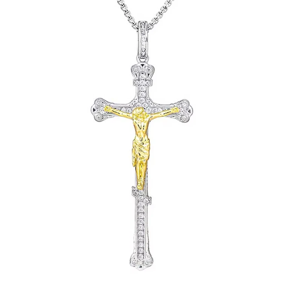 VANAXIN Crucifix Jesus Pendant Necklaces for Men Women Christ Full Pave Cubic Zirconia Gold Plated Hip Hop Jewelry