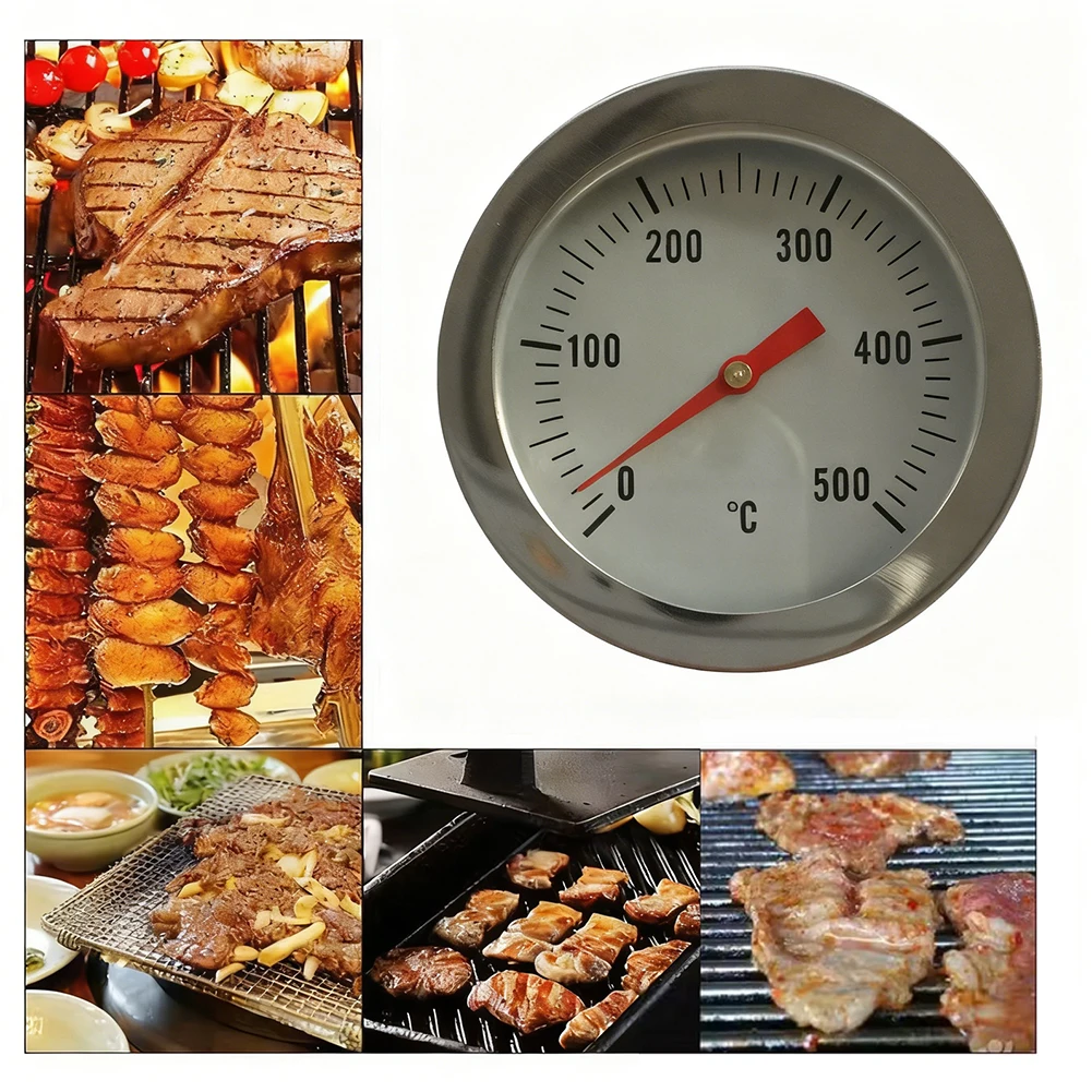BBQ Oven Thermometer Stainless Steel Housing With Bimetallic Calibration System For Consistent 0 To 500 Degree Grill Tool