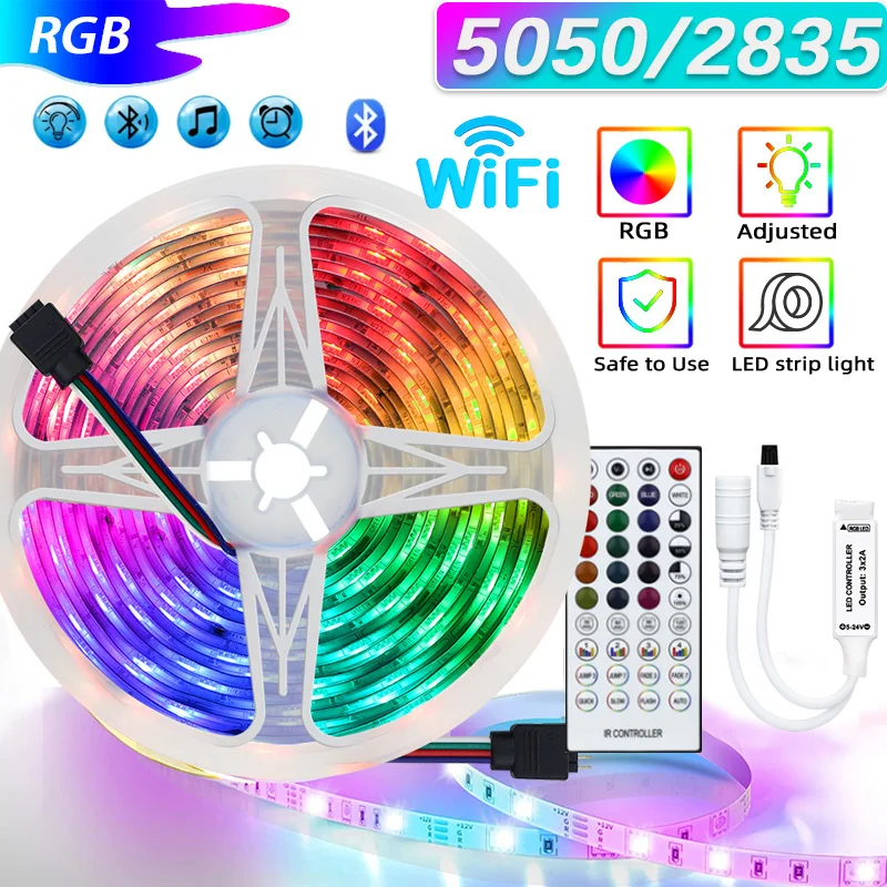 

Светодиодная лента RGB 5050 с Bluetooth и Wi-Fi, водонепроницаемая гибкая лампа, 12 В постоянного тока, управляющая лента с диодами для праздника вечерние, декора комнаты