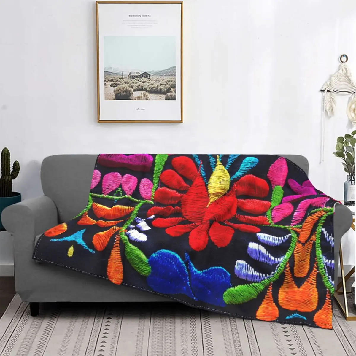 3D Printed Mexican Fiesta Flowers Art Blankets Soft Flannel Autumn Textile Embroidery Throw Blanket for Sofa Home Bedding