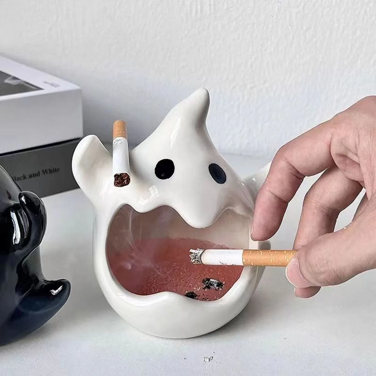 Keramik Geist Kerzenhalter Aschenbecher Desktop Aromatherapie Kerze Container Halloween Weihnachten Geschenk Praktische Dekoration Neue