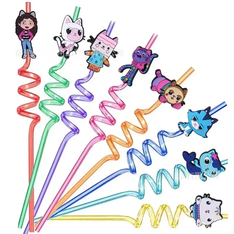 8pcs/set Gabby Dollhouse Cats Reusable Straws Kids Boys Girls Shower Kawaii Party Decoration Halloween Carnival Party Supplies