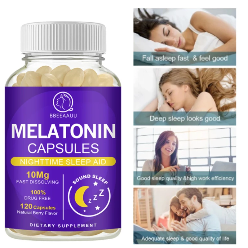 BEAU 10mg Melatonin Capsule Sleep Supplement Insomnia Sleep Quality Relax Brain Nerves Good Mood Jet Lag Fall Asleep for Adult