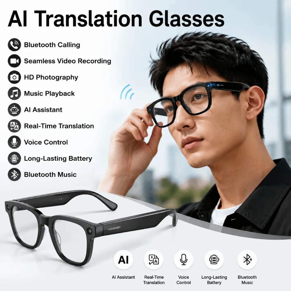 Real-time Translation AI Smart Glasses Wearable Tech 1080P Video Recording Smart AI Glasses AI Voice Waterproof