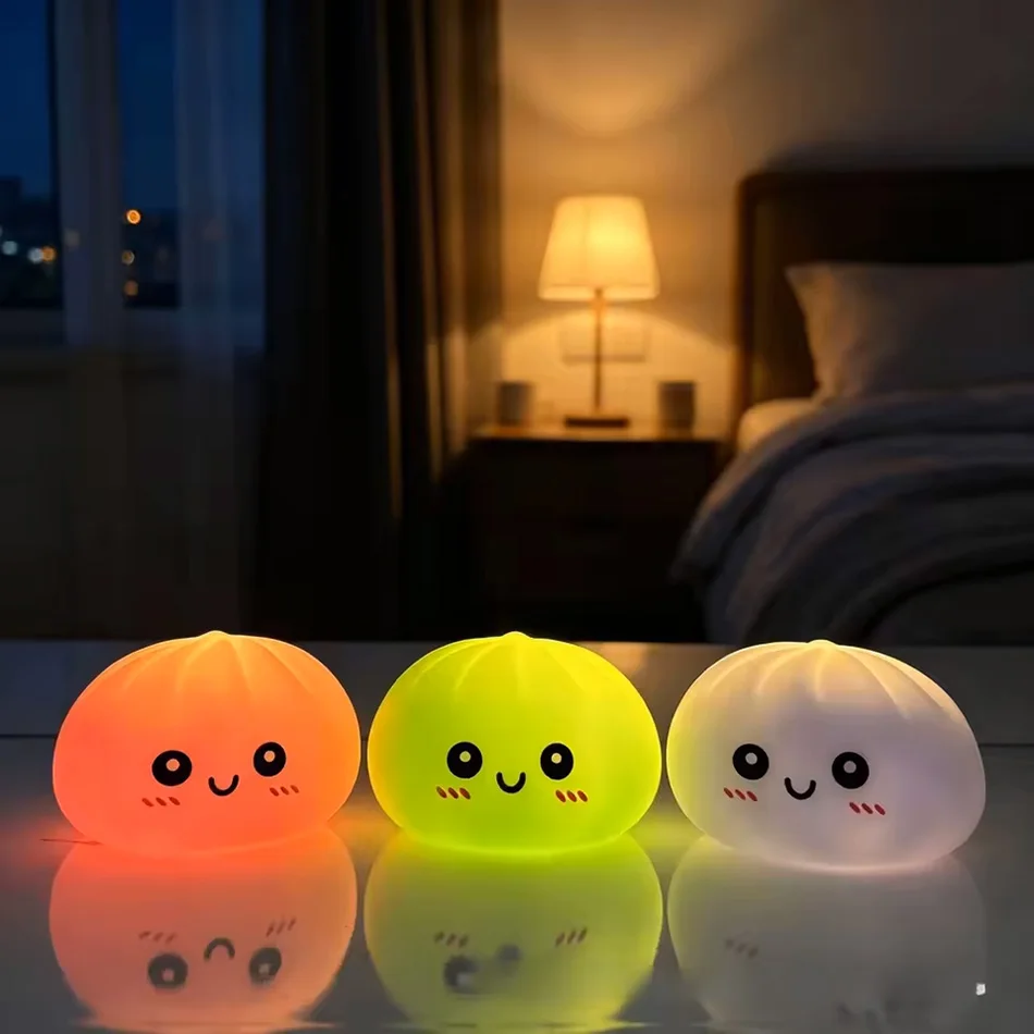 LED Glowing Bun Squishy: Light-up Bubble Spitting Steamed Bun, Realistic Food Stress Ball, Aesthetic Office Desk Decor