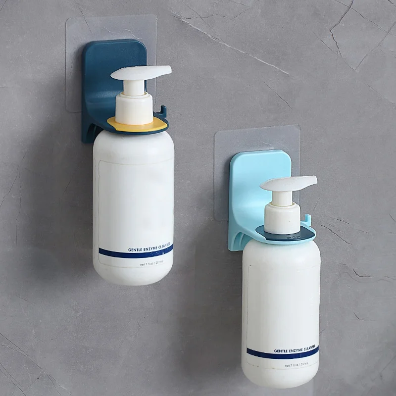 Wall Mounted Shampoo Bottle Shelf Self-Adhesive Liquid Soap Shower Gel Organizer Hook Holder Hanger Bathroom Accessories