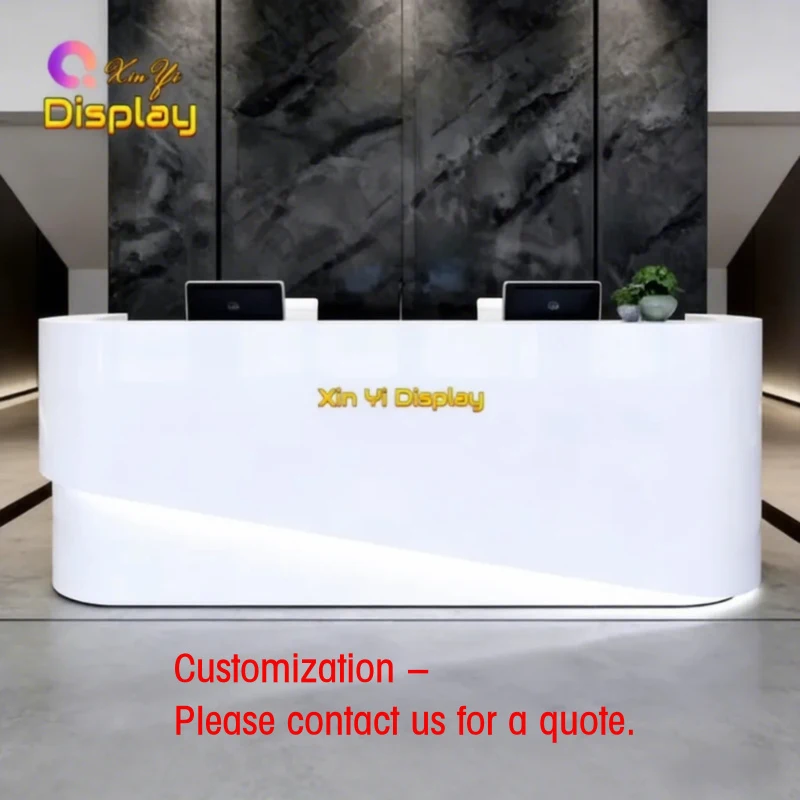 

custom.High-Gloss White LED MDF Recyclable Customizable Reception Counter Showcase Luxury Shopping Mall Factory Direct Commercia