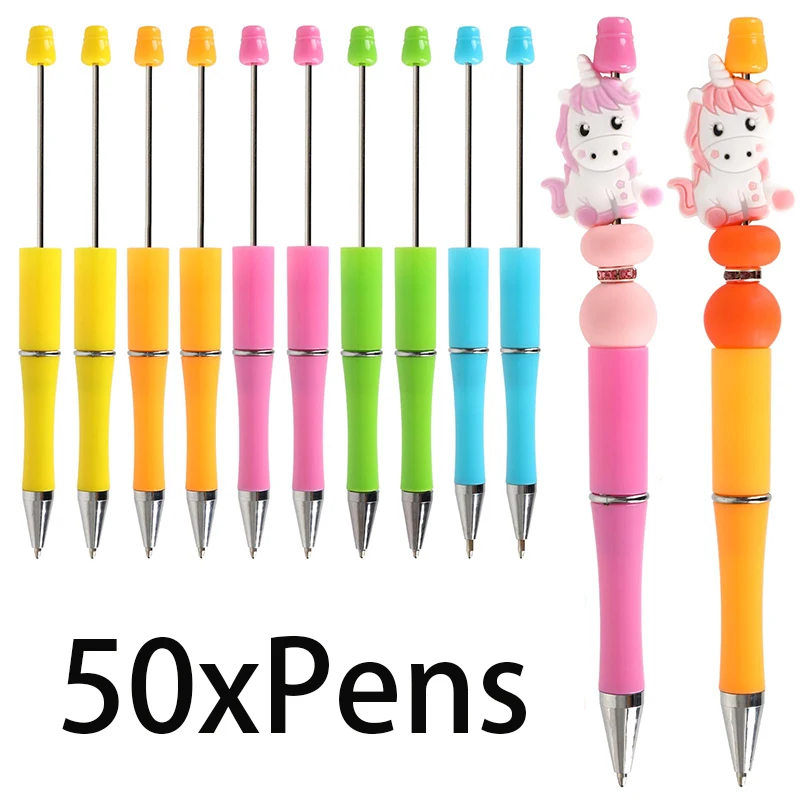 

50pcs Plastic Bead Ballpoint Pens Beadable Pen DIY Bead Ballpoint Pen