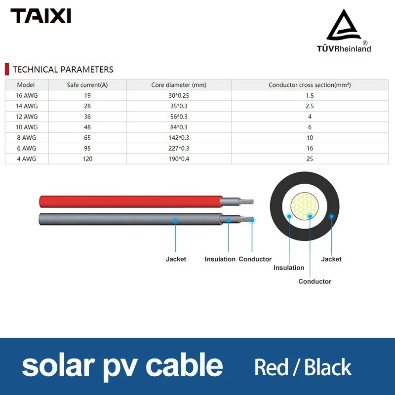 Zonnepaneel Verlengkabel Koperdraad Met Solar Connector Pv Kabel 1M 2M 5 M 10M 6/4/2.5 Mm2 10/12/14 Awg