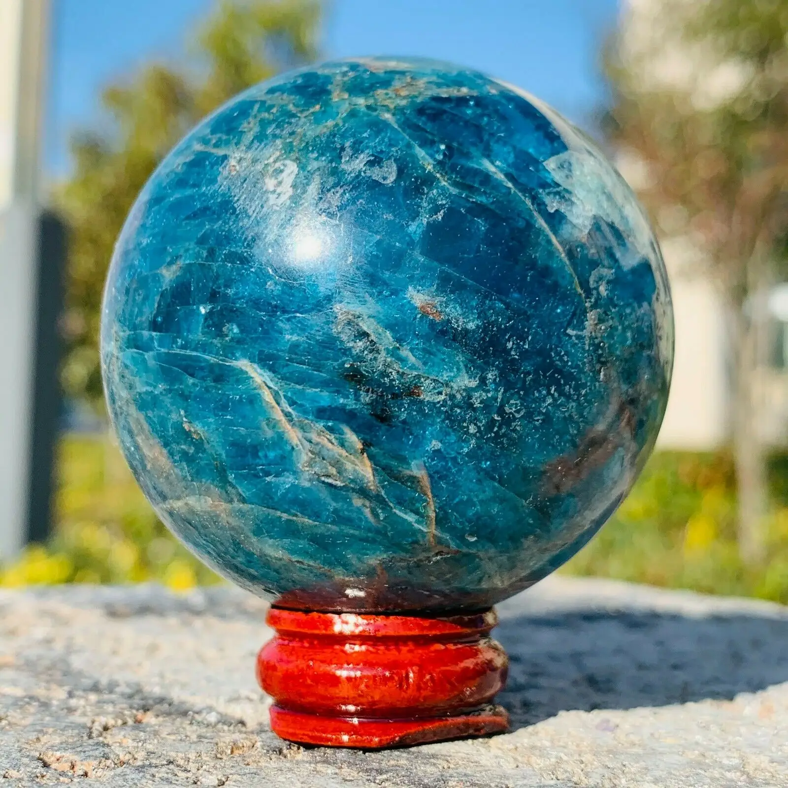 Beautiful Natural Blue Apatite Sphere Healing Energy Crystal