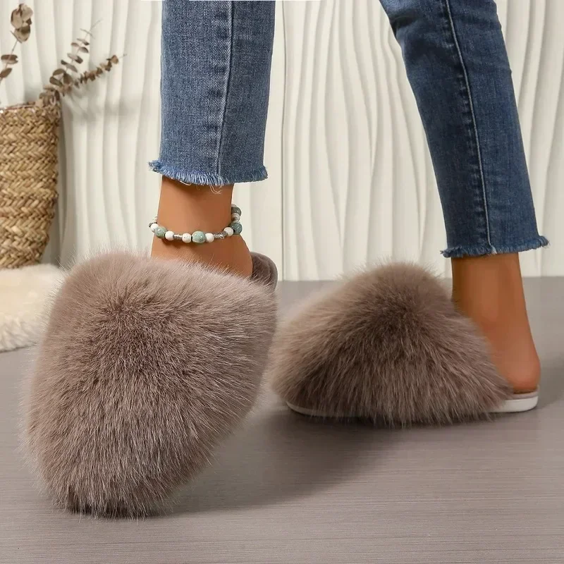 Innovative Indoor Slippers for Women Anti-slip Round Head Keep Warm One Kick Shoes for Women Suede 2024 New Light Home Slipper