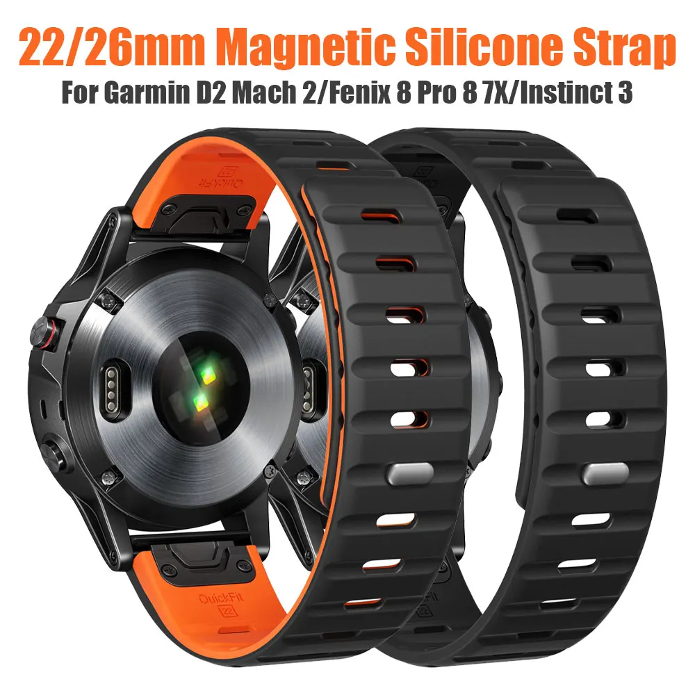 22/26mm Magnetic Silicone Strap For Garmin Fenix 8 Pro 8 E 7X/D2 Mach 2/Instinct 3 2X Smart Watch Band For Tactix 8 7/Enduro 3