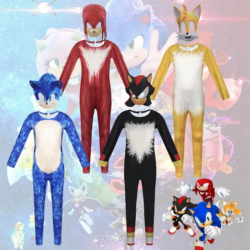 Dd12Sonic niños Miles Prower Knuckles Shadow Hedgehog mono Anime Sonic Cosplay disfraz de fiesta de cumpleaños de Halloween niñas