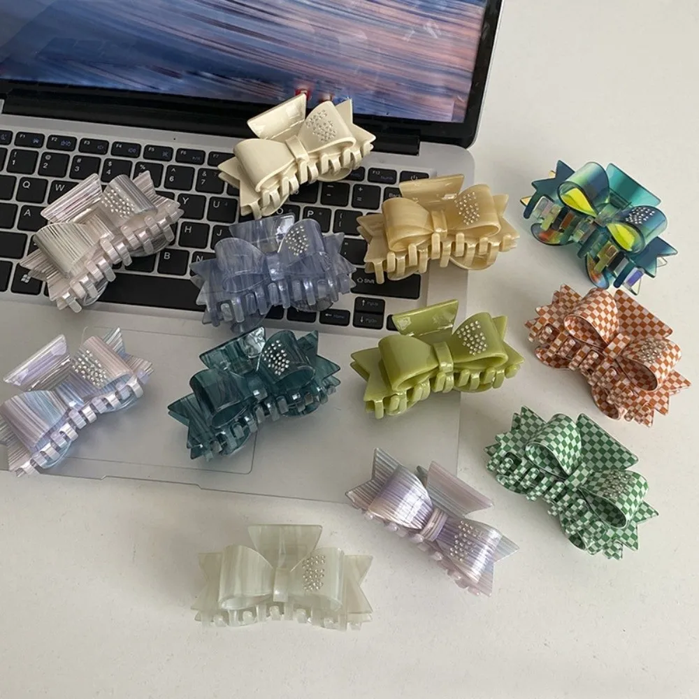 

Милый бант со стразами, коготь для волос, элегантный корейский стиль, ацетатная заколка в виде акулы, геометрический головной убор, маленькая заколка для волос, уличная одежда