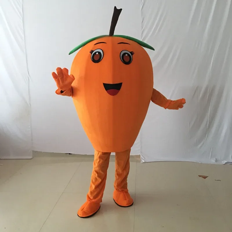 Christmas Tasty Orange Loquat Mascot Costume Cartoon Character Mascotte Green Leaves Brown Stipe Apparel