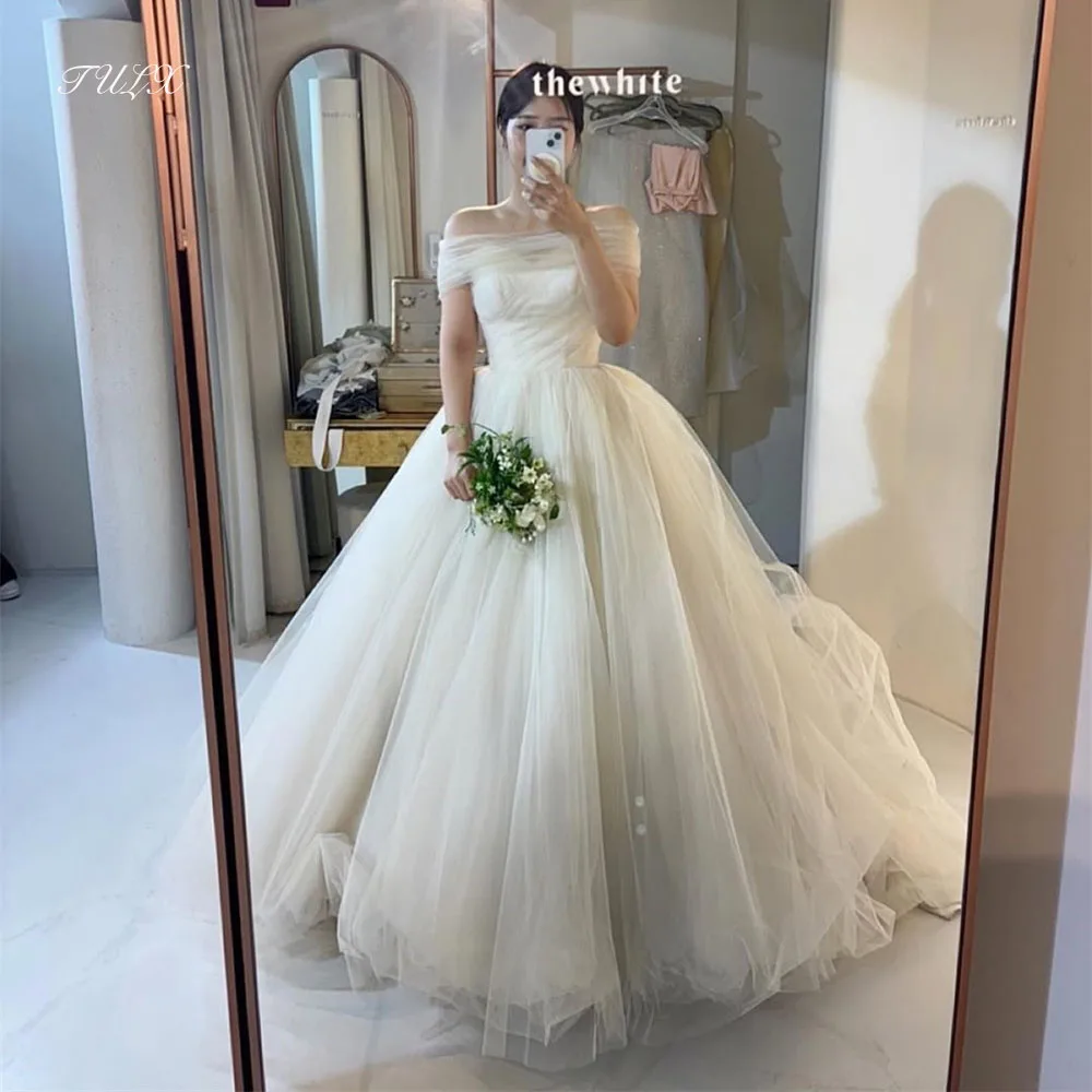 TULX LElegant Ivory Tulle A line Long Wedding Dress Korea Photo Shoot Sweetheart Detachable shawl Bridal Gowns Corset Customized