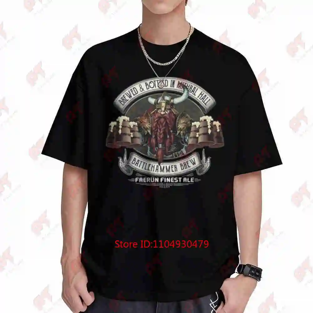Dwarf Mithral Hall Battlehammer Bruenor Faerun Short Sleeve Tee 100% Cotton T-Shirt