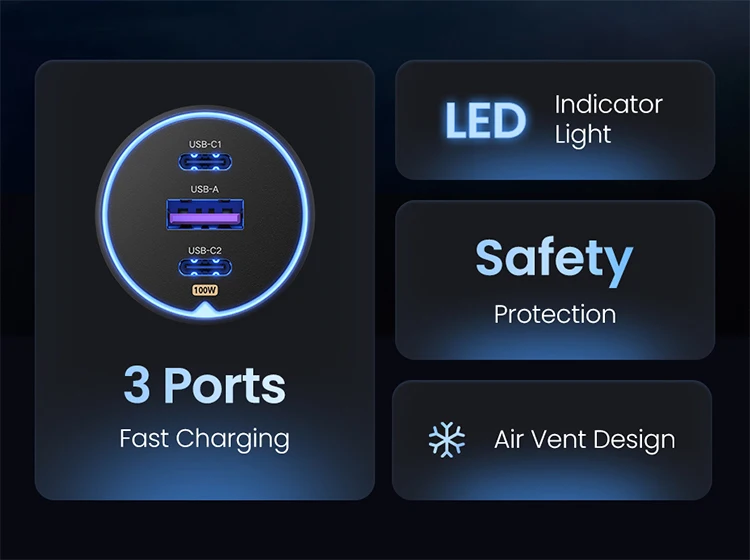 UGREEN 130W USB C Fast Car Charger For Xiaomi iPhone 18 Samsung Galaxy S25 Laptops PD3.0 Fast Charging USB Type C Car Charger