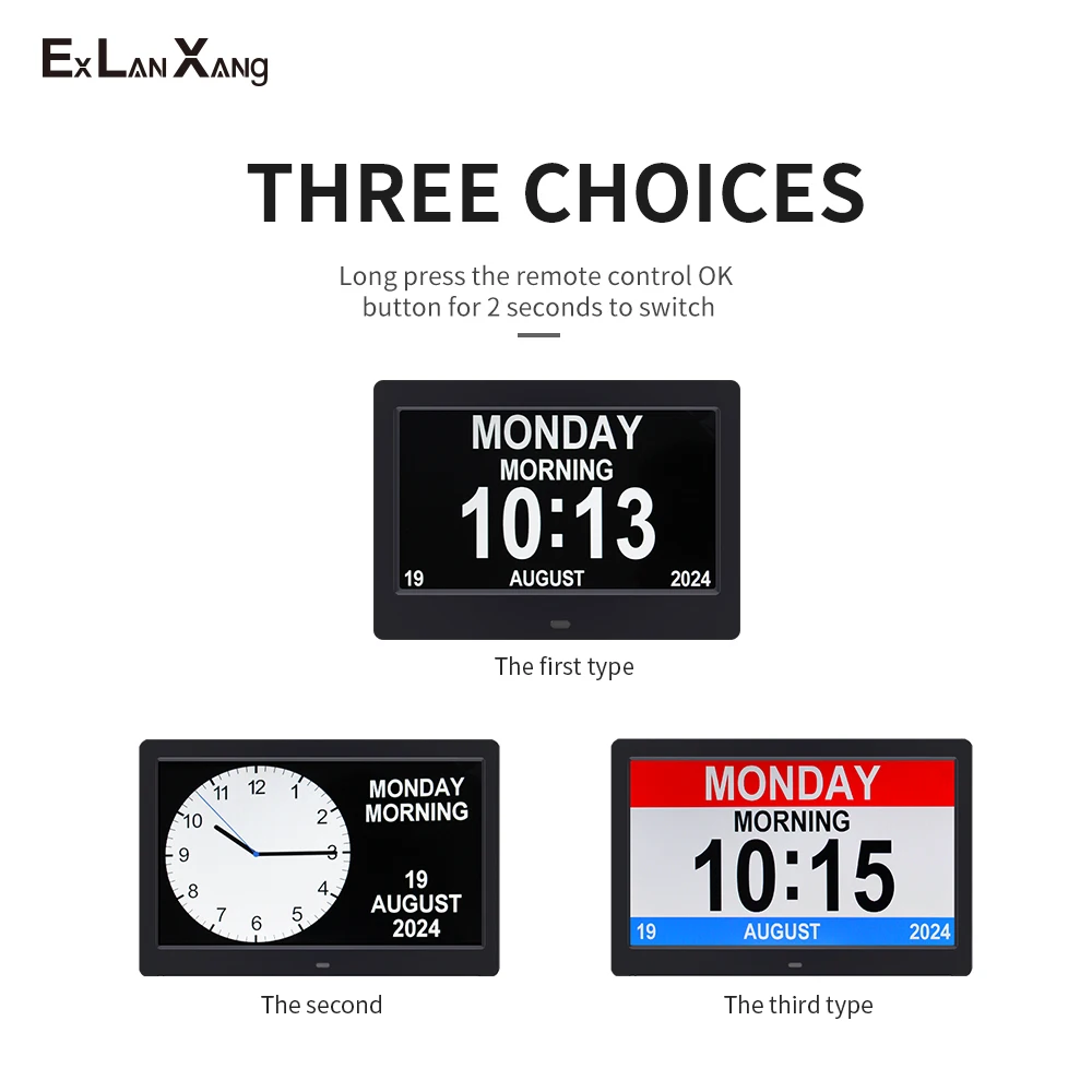 10.1/7.1 Inch Digital Photo Frame LED Calendar Clock Multi-Languages to display Medicine Time Reminder Alarms for Elder Dementia