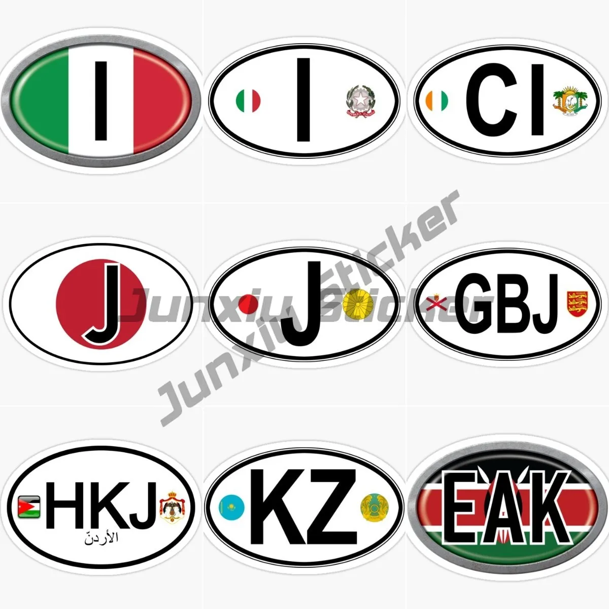 Ovale Land Flagge Aufkleber i Italien ci Elfenbein j Japan gbj hkj kz Kasachstan Eak Kenia Ländercode Flagge Dekor Vinyl Aufkleber