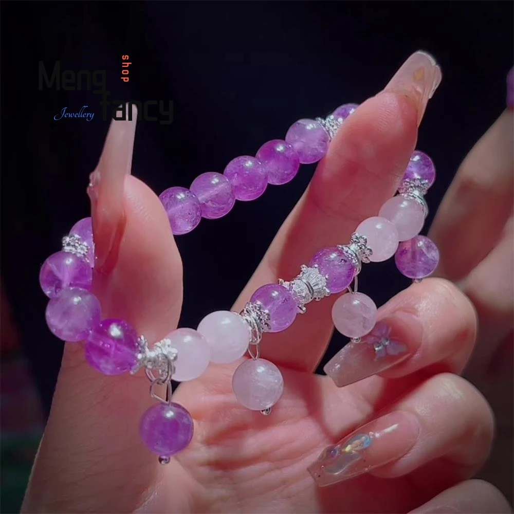 Small Waist Amethyst Bracelet Female Super Fairy Tassel Small Pink Crystal Beaded Students Temperament Hand Jewelry Holiday Gift