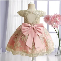 Elegant Girls Dress Luxury Golden Vintage Formal Gown Princess Lace Embroidery Dresses for Girl Baby Wedding Baptism Party Dress